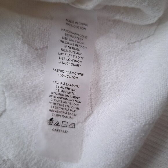 Vince Camuto White Cotton V-neck Distressed Look Sweater - Picture 7 of 7